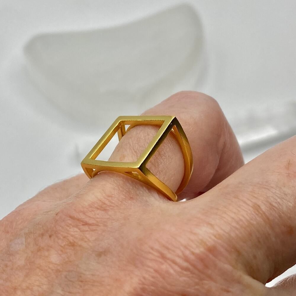 925 Sterling Silver Gold Plated Hollow Square Geometric Ring